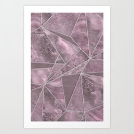 Stained Glass Style Triangle Art Gemstone Marble Pastel Pink Art Print