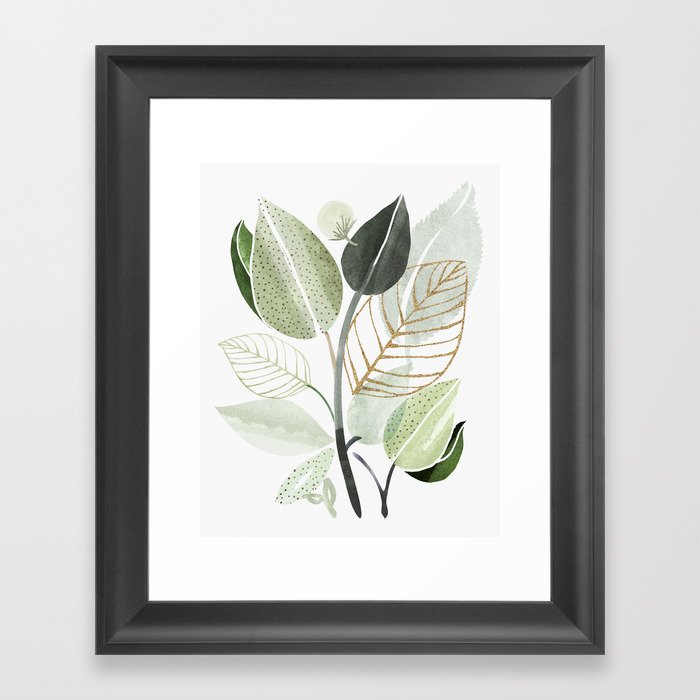 Forest Bouquet - Green Leaves Watercolor Framed Art Print