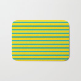 [ Thumbnail: Light Sea Green and Yellow Colored Stripes Pattern Bath Mat ]