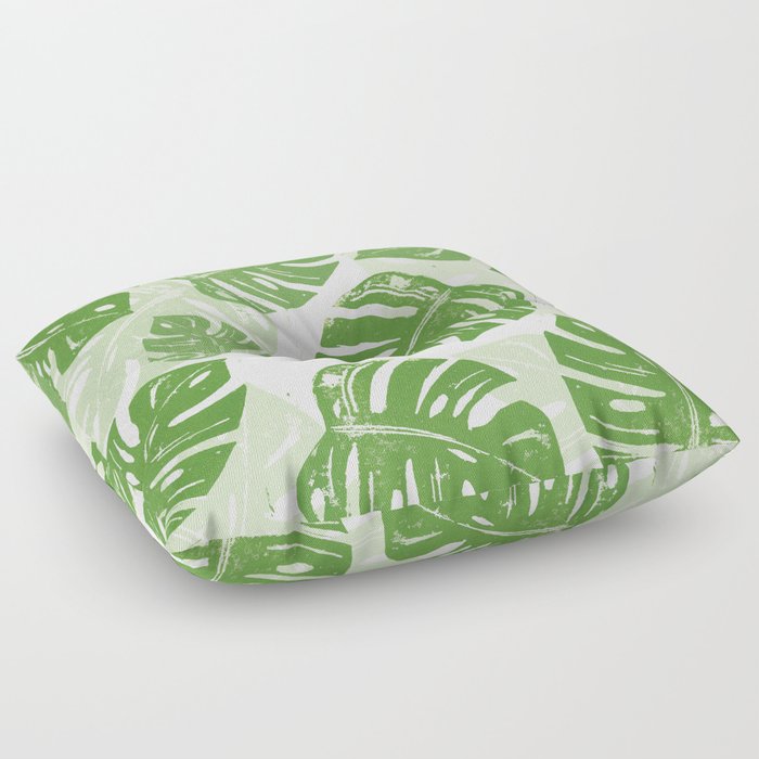Linocut Monstera Leaf Pattern Floor Pillow