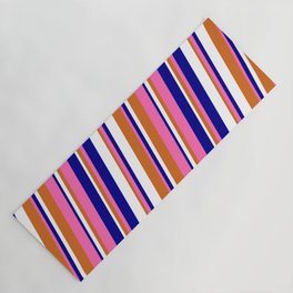 [ Thumbnail: Hot Pink, Dark Blue, White, and Chocolate Colored Lines Pattern Yoga Mat ]