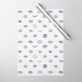 Evil Eyes - Navy and Gold Glitter Accents Wrapping Paper