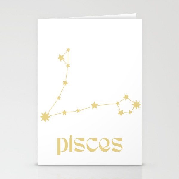 Pisces Sign Star Constellation Art, Retro Groovy Gold Font, Wall Decor Stationery Cards