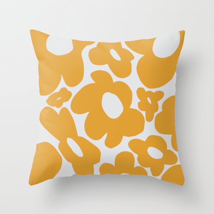 60s 70s Hippy Flowers Yellow Throw Pillow