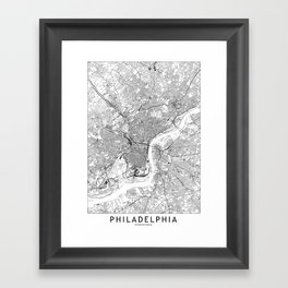 Philadelphia White Map Framed Art Print