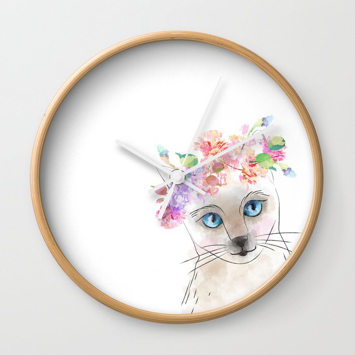 Cat water color painted Wall Clock