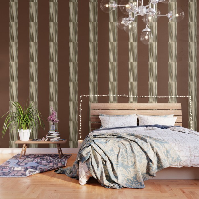 Abstract mid century modern minimalist stripes- Brown Wallpaper