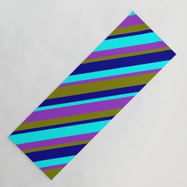 [ Thumbnail: Aqua, Dark Orchid, Green, and Dark Blue Colored Stripes/Lines Pattern Yoga Mat ]