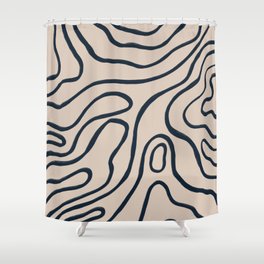 Topographic Map / Nude & Dark Blue Shower Curtain