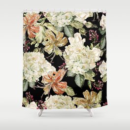 Beautiful watercolor pattern with flowers of hydrangeas and lilies. Illustration Shower Curtain