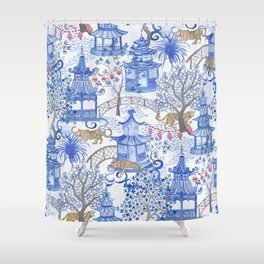 Party Leopards in the Pagoda Forest Shower Curtain