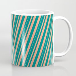 [ Thumbnail: Teal and Light Salmon Colored Pattern of Stripes Coffee Mug ]