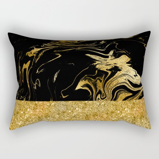 Luxury and glamorous gold glitter and black marble Rectangular Pillow