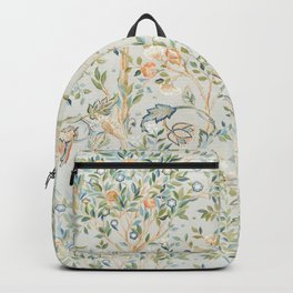 William Morris Vintage Melsetter Grey Silver Blue Pastel Floral  Backpack