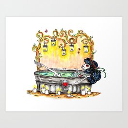 Day of the dead watercolor Bathing Beauty pop art with wine and candles Art Print
