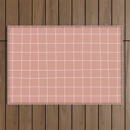 Hand Drawn Grid Pattern Light Pink Outdoor Rug