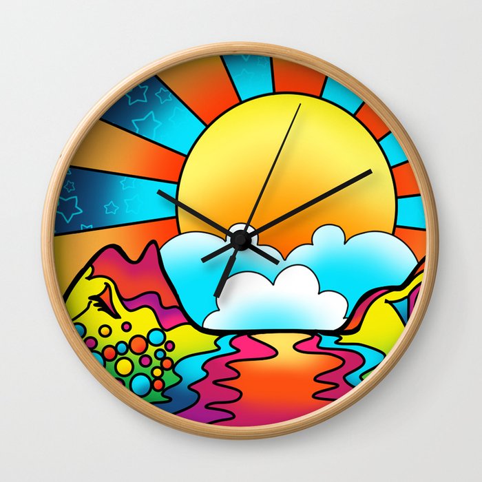 sunset - peter max inspired Wall Clock