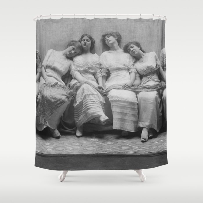 The Graduating Class female college graduates, 1913 portrait black and white photograph / photography by Frank Eugene Shower Curtain