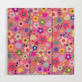 Psychedelic flowers Pink - Modern floral pattern Girl power Wood Wall Art