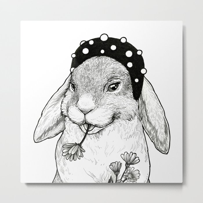 Cute rabbit in hair band with some flowers Metal Print