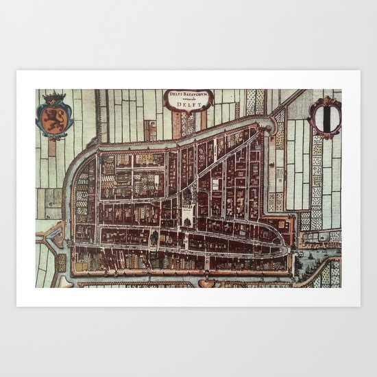 Replica city map of Delft 1649 Art Print
