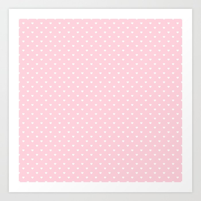 White Polka Dot Hearts On Light Soft Pastel Pink Art Print