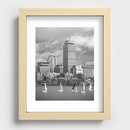 Boston Charles River Boats in a Circle Boston Massachusetts Black and White Recessed Framed Print