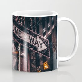 New York City One Way and Stop Street Sign covered by snow Coffee Mug