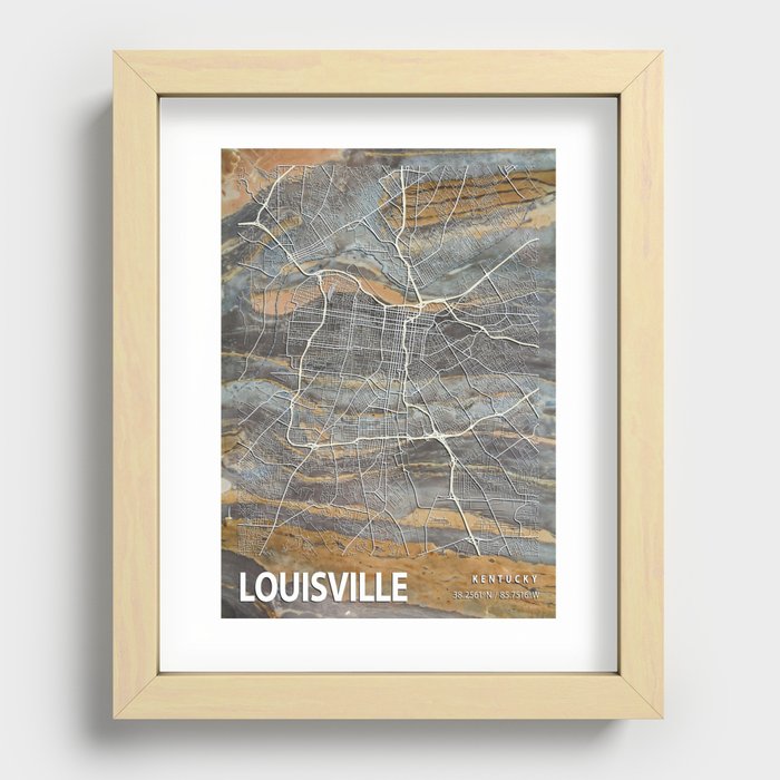 Louisville - Kentucky Passion Marble Map Recessed Framed Print by paushop93