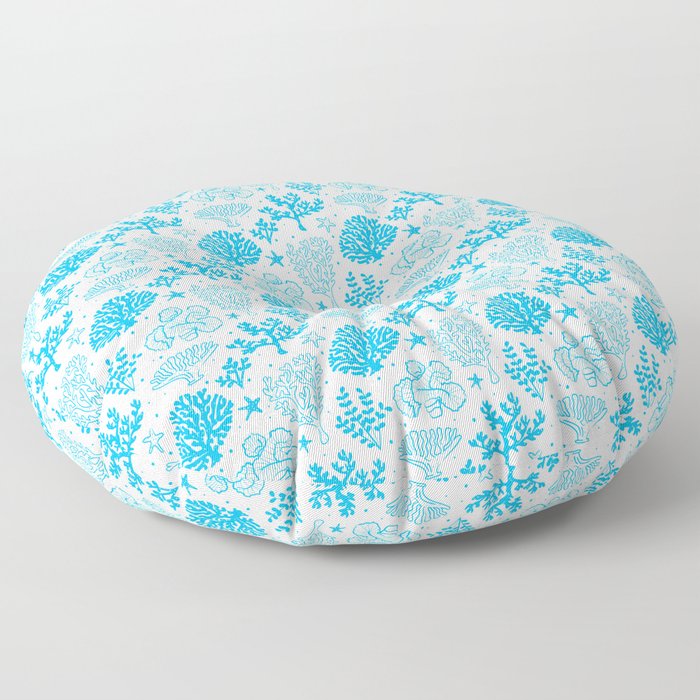 Turquoise Coral Silhouette Pattern Floor Pillow