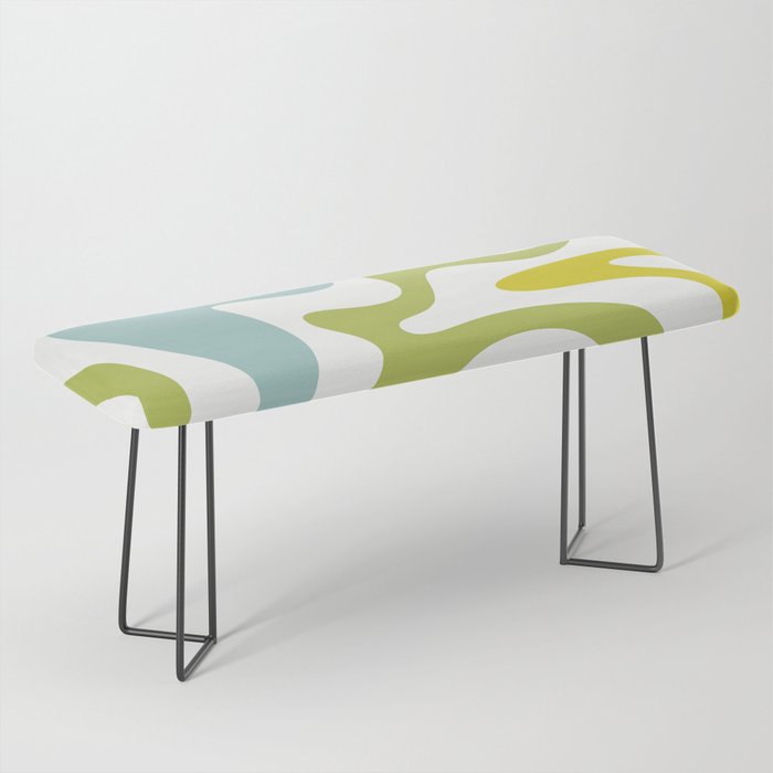 Retro Liquid Swirl Abstract Pattern Square Spring Green Ice Blue White  Bench