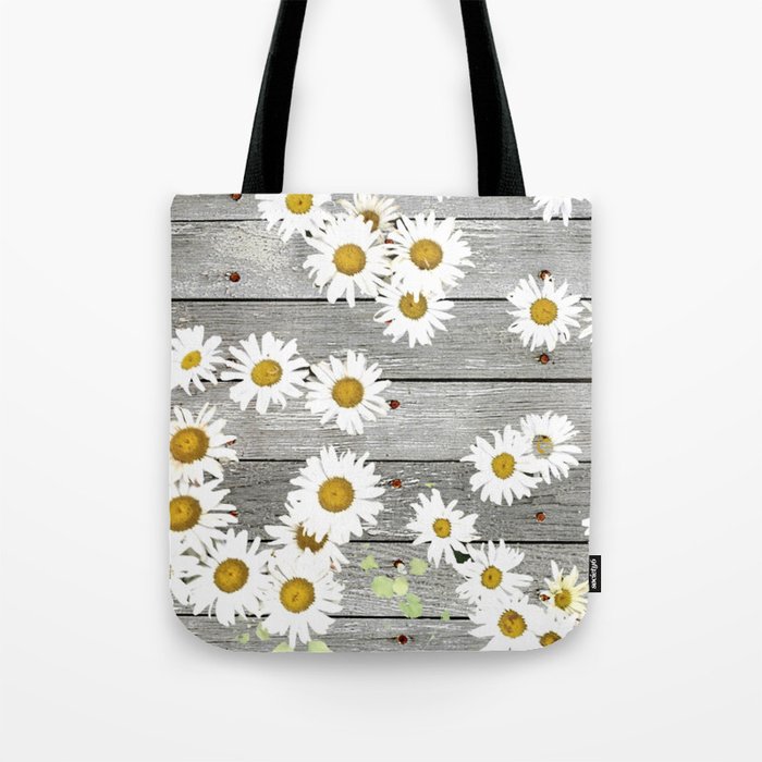 Daisies Scattered on a Wooden Floor Tote Bag