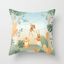 cute animals in the jungle Throw Pillow