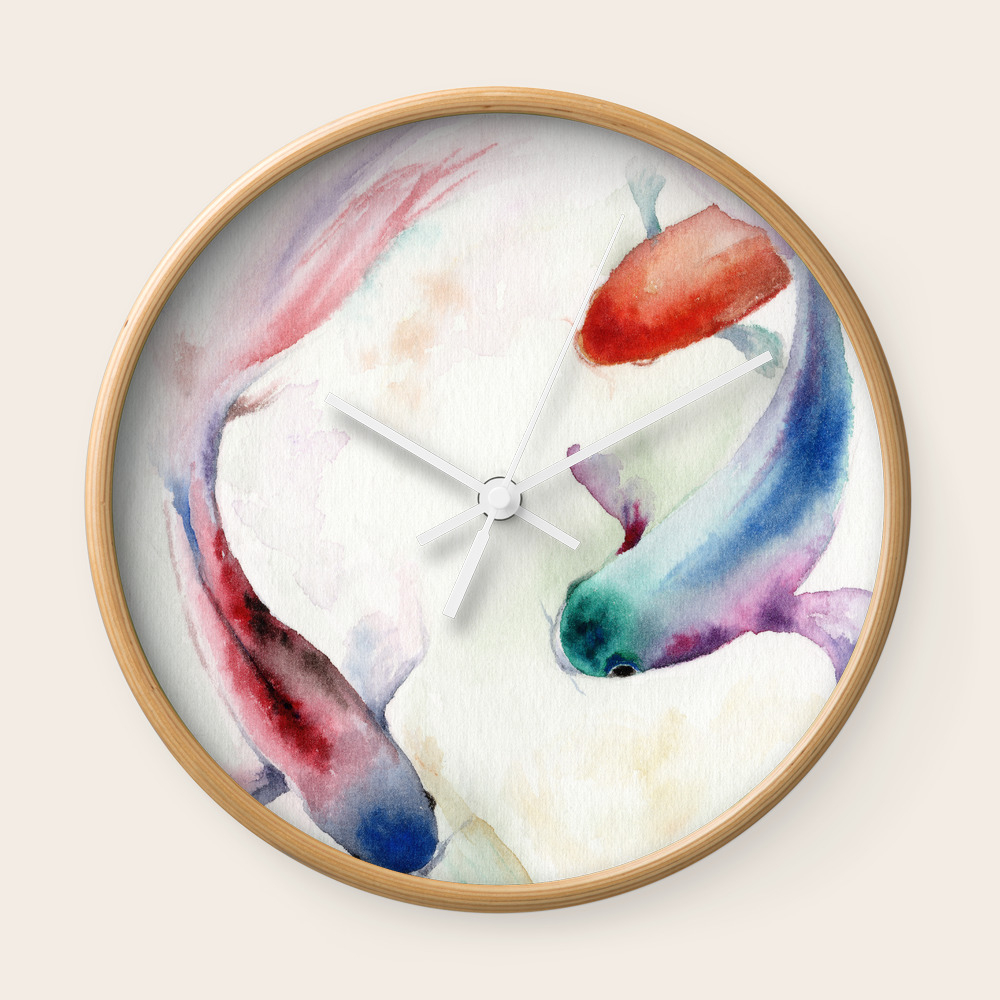 Colorful Watercolor Fish Print Wall Clock By Firstjulystudio