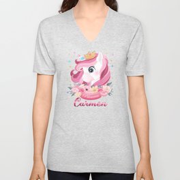 Carmen Name Unicorn, Birthday Gift for Unicorn Princess V Neck T Shirt