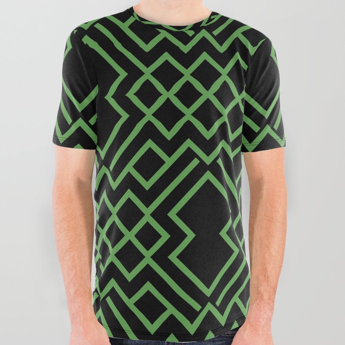 Black and Green Modern Geometric Shape Pattern Pairs DE 2022 Trending Color Golf Course DE5601 All Over Graphic Tee
