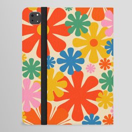 Retro 60s 70s Aesthetic Floral Pattern in Rainbow Pop Colours iPad Folio Case