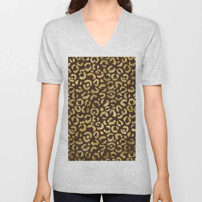 Foil Glam Leopard Print 05 V Neck T Shirt