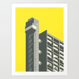 Trellick Tower London Brutalist Architecture - Yellow Art Print