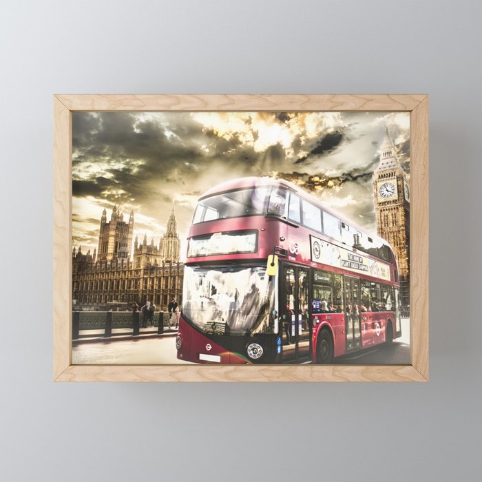 London bus and the houses of parliament  Framed Mini Art Print