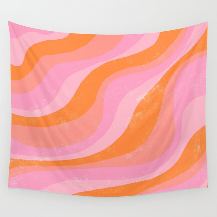 Pink 70s Retro Swirl Waves Wall Tapestry