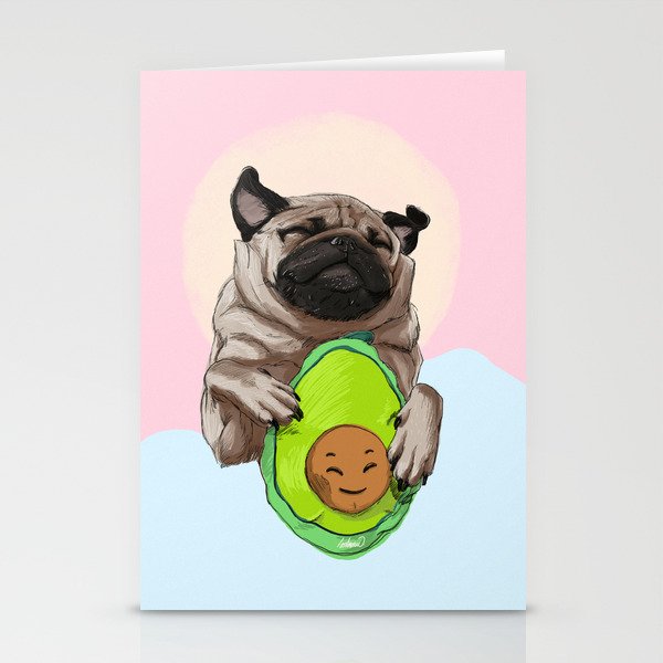 Pug and Avocado Stationery Cards