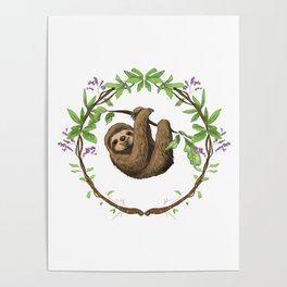 Sloth in Jungle Wreath Poster