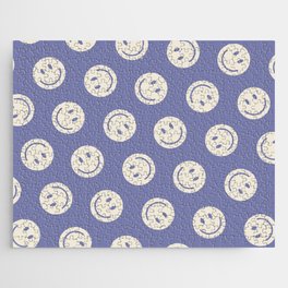All Smiles Good Vibes Polka Dot Deep Periwinkle and Cream Jigsaw Puzzle