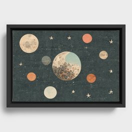 Moonscape - Lunar and Planetary Pattern in Vintage Colors Framed Canvas