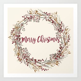 Merry Christmas Wreath Art Print