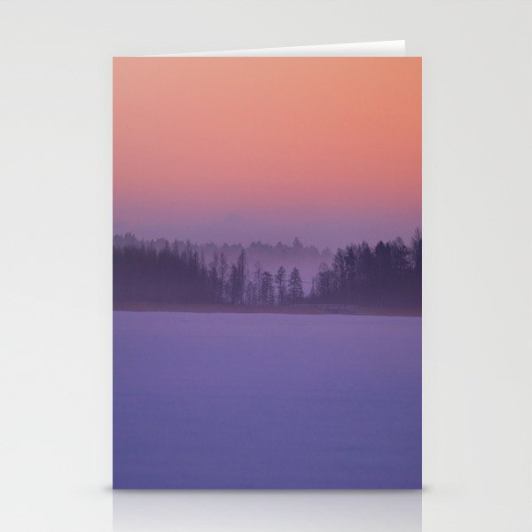 Foggy Winter Evening With Beautiful Sunset Colors In The Sky #decor #society6 #buyart Stationery Cards