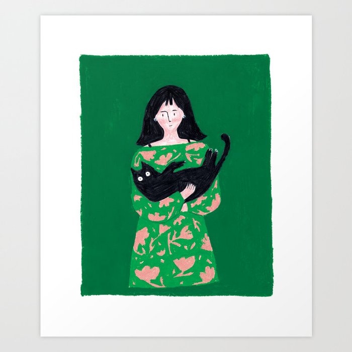 Black Cat Snuggles Art Print