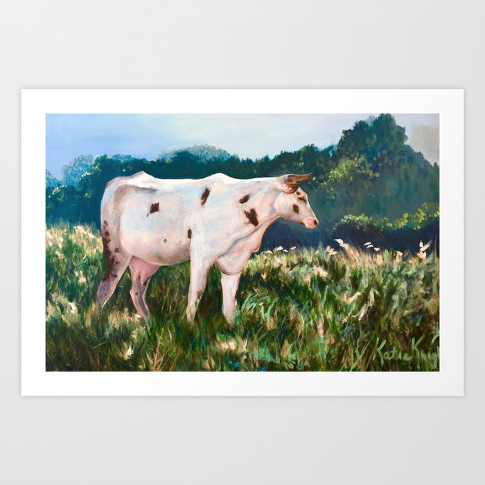 Ranch Landscape With Cow Art Print