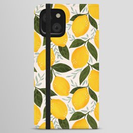 Mediterranean Summer Lemons Pattern iPhone Wallet Case